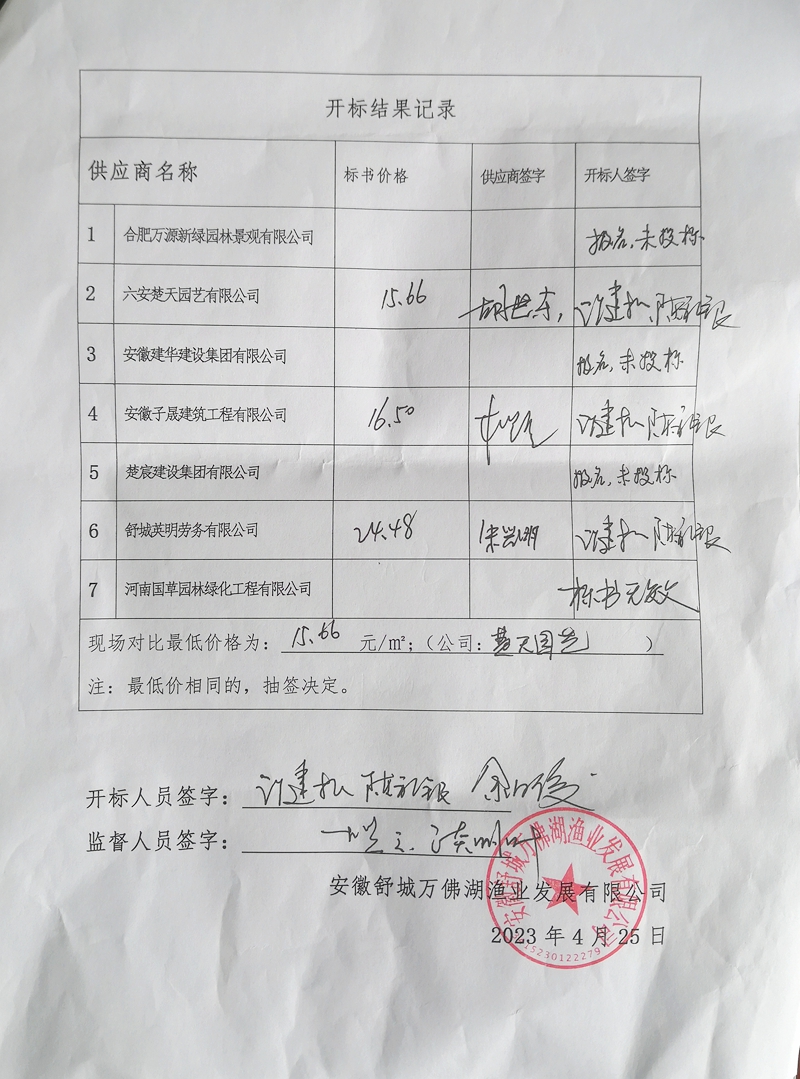 凯发三江码头绿化草皮中标公示